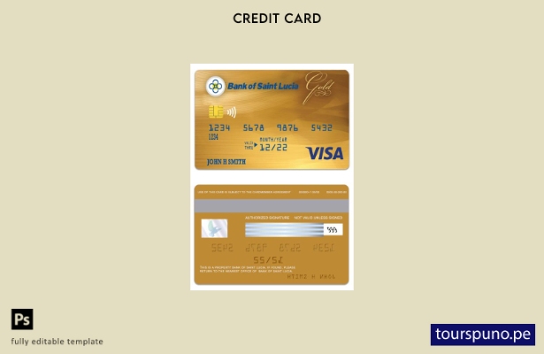 listo para imprimir plantilla de tarjeta visa dorada del Banco de Santa Lucía